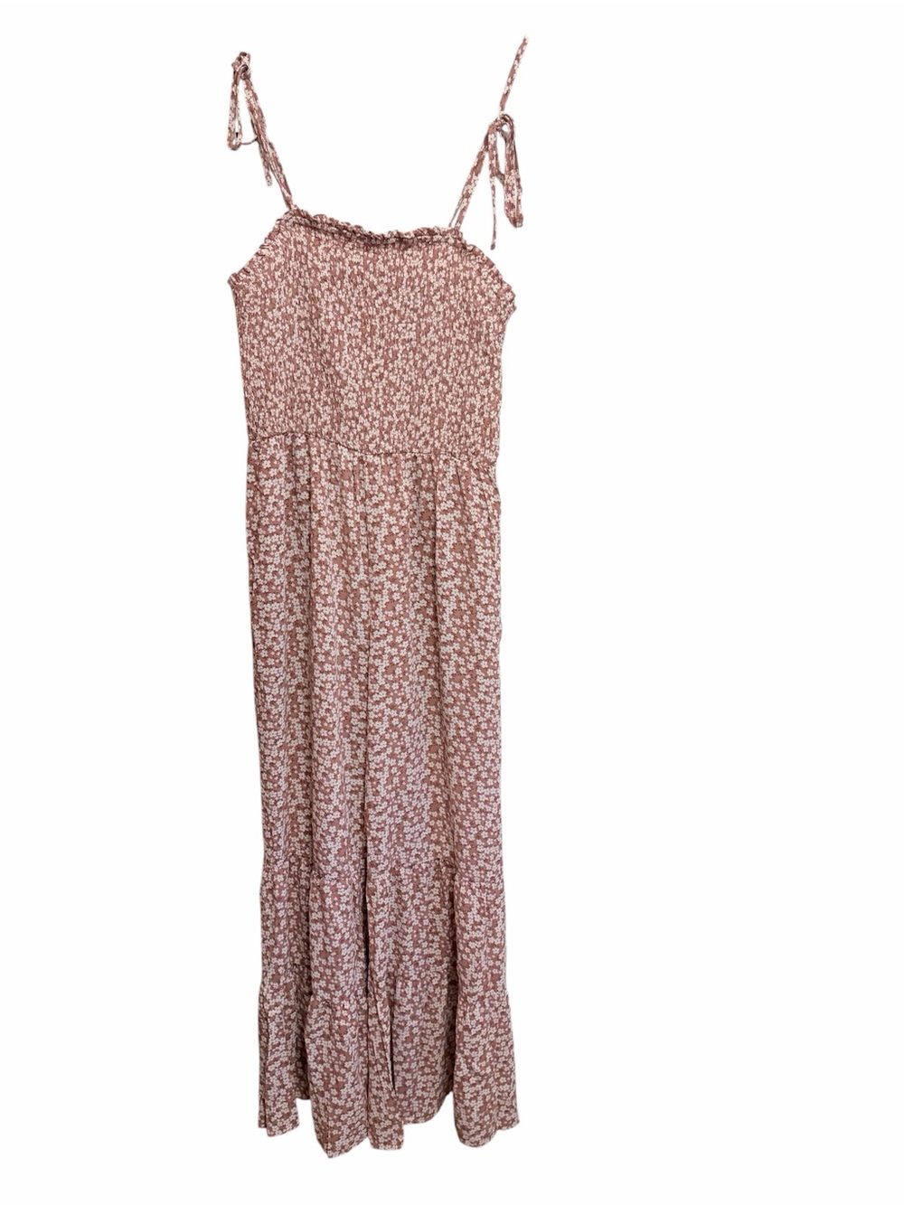 Women's large Mauve Pink Ditsy Floral Smocked Wide-Leg Jumpsuit